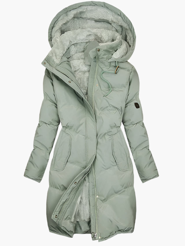Langer Winter Mantel Damen mit Kapuze und Kunstpelz für kalte Tage – Eleganter Mäntel Damen für stilvolle Winterlooks 0