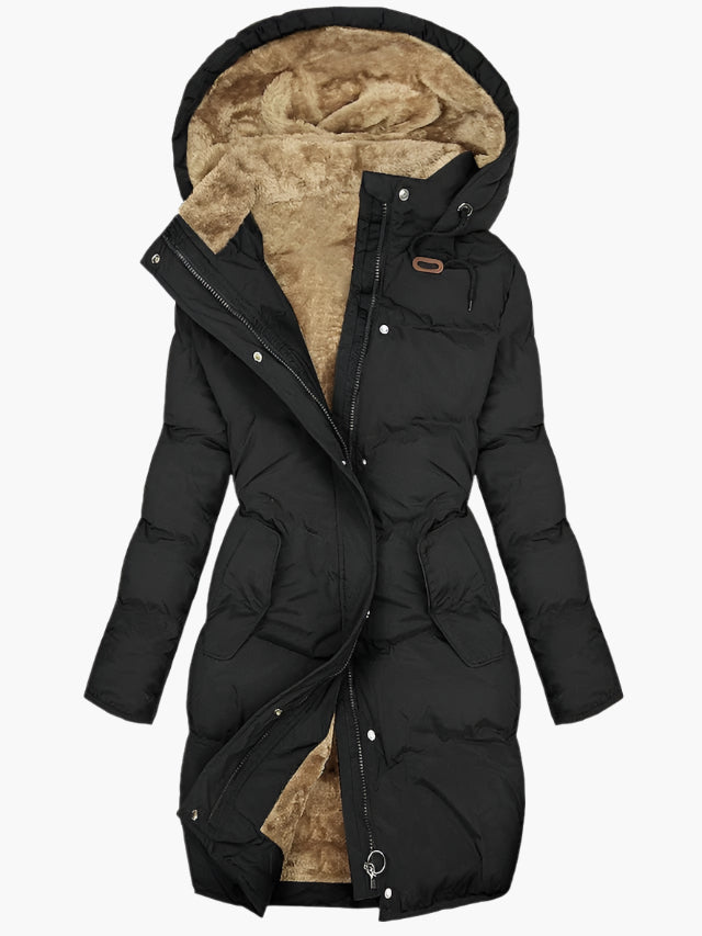 Langer Winter Mantel Damen mit Kapuze und Kunstpelz für kalte Tage – Eleganter Mäntel Damen für stilvolle Winterlooks 1