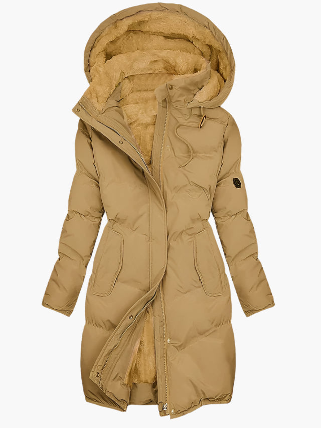 Langer Winter Mantel Damen mit Kapuze und Kunstpelz für kalte Tage – Eleganter Mäntel Damen für stilvolle Winterlooks 2