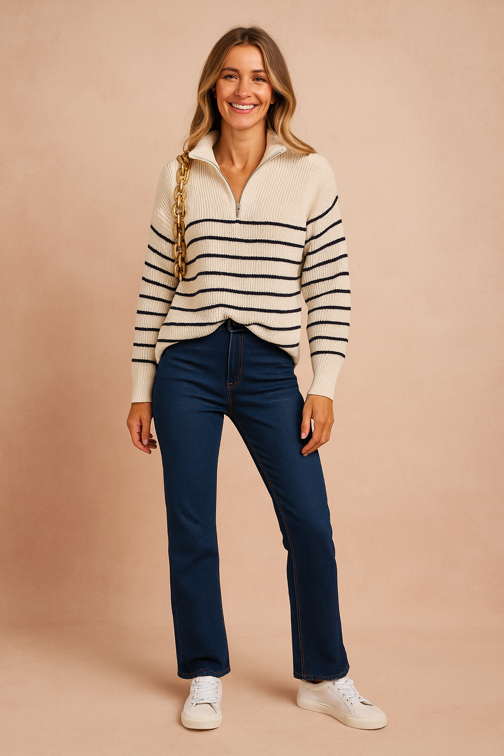 Laura | Stribet sweater med krave 0