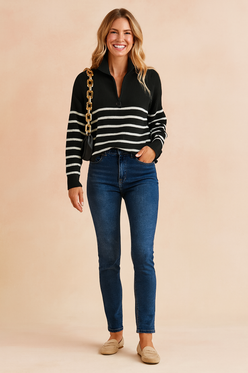 Laura | Stribet sweater med krave 1