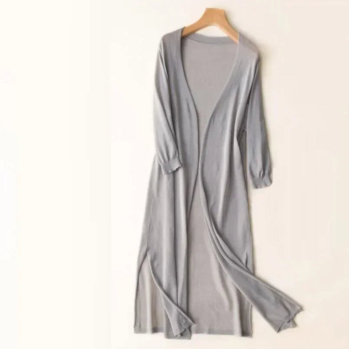 Leichter Damen Cardigan Lang Mit V-Ausschnitt Für Sommer Und Büro 11