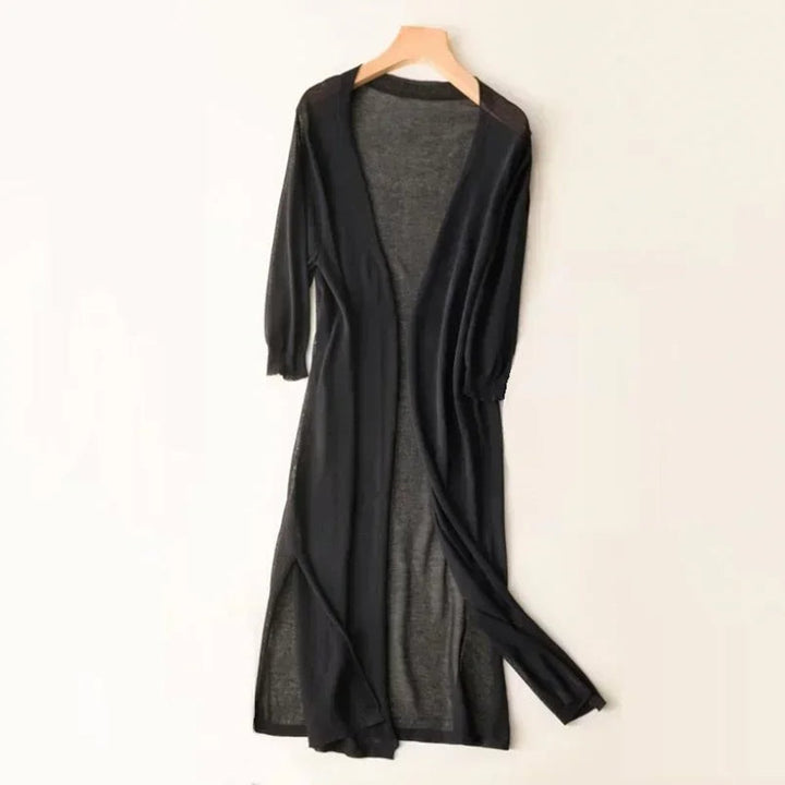 Leichter Damen Cardigan Lang Mit V-Ausschnitt Für Sommer Und Büro 7