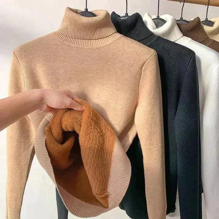 Leonie - Beigefarbener Rollkragenpullover Mit Fleece Futter 0