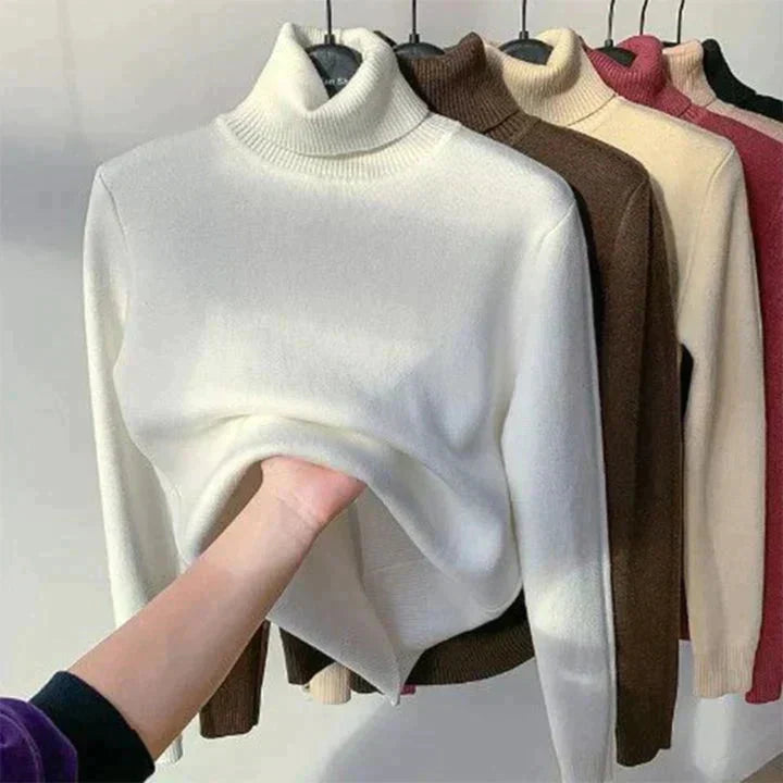 Leonie - Beigefarbener Rollkragenpullover Mit Fleece Futter 1