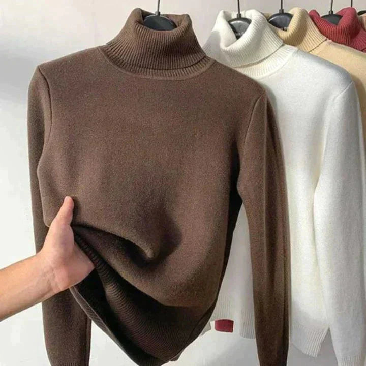 Leonie - Beigefarbener Rollkragenpullover Mit Fleece Futter 2