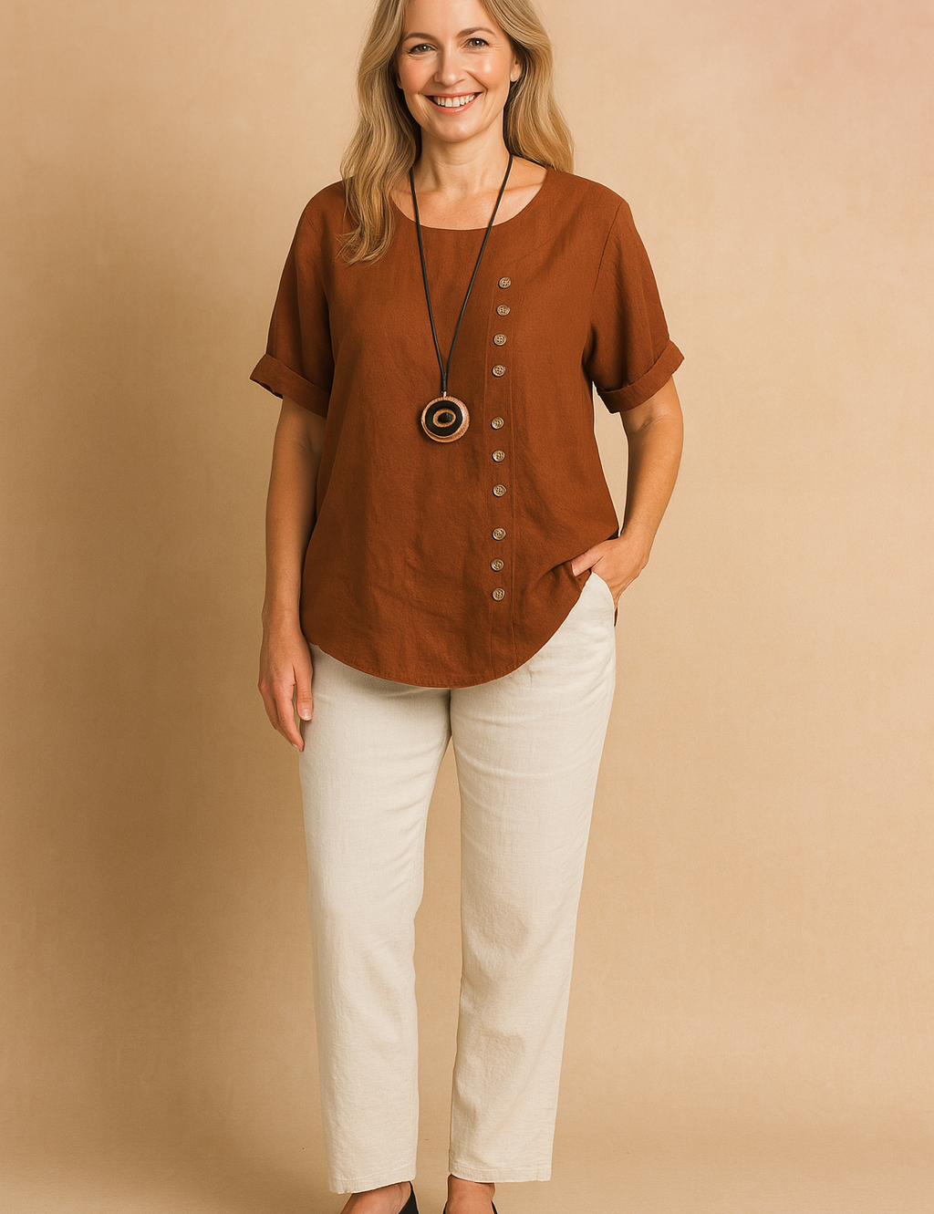 Liva | Asymmetrisk bluse med dekorativ spænde 2