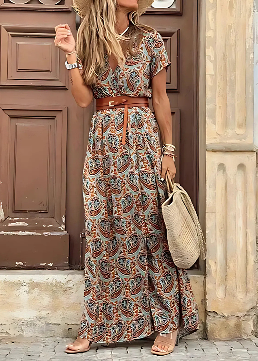 Luftig Boho Maxikjole Med Bælte - Elegant Sommerkjole til Style og Komfort 4