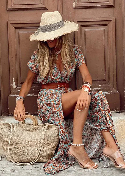 Luftig Boho Maxikjole Med Bælte - Elegant Sommerkjole til Style og Komfort 6