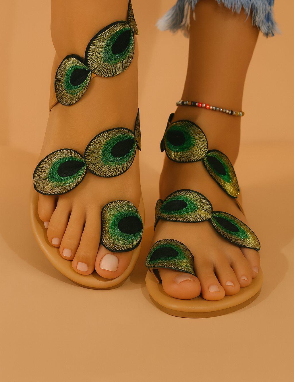 Malwina | Sandaler med farverigt fjermotiv 0