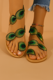 Malwina | Sandaler med farverigt fjermotiv 0
