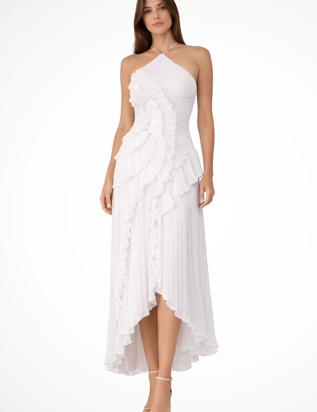 Maxi Kjole - Elegant Ærmeløs Flæse Kjole Maxi Til Sommerselskaber, Asymmetrisk Design, Let Og Luftig 2