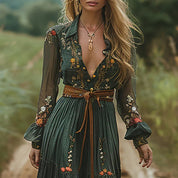 Maxi Kjole Med Lange Ærmer - Boho Floral Maxikjole Til Kvinder, Elegant Sommerkjole, Kjoler Tilbud kvinder 1