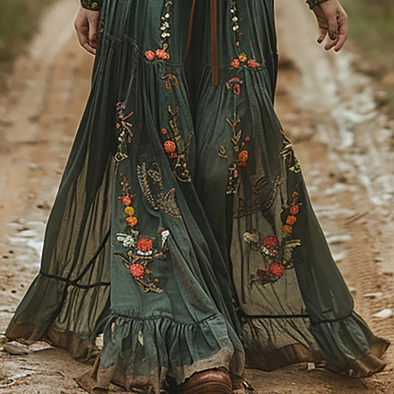 Maxi Kjole Med Lange Ærmer - Boho Floral Maxikjole Til Kvinder, Elegant Sommerkjole, Kjoler Tilbud kvinder 2