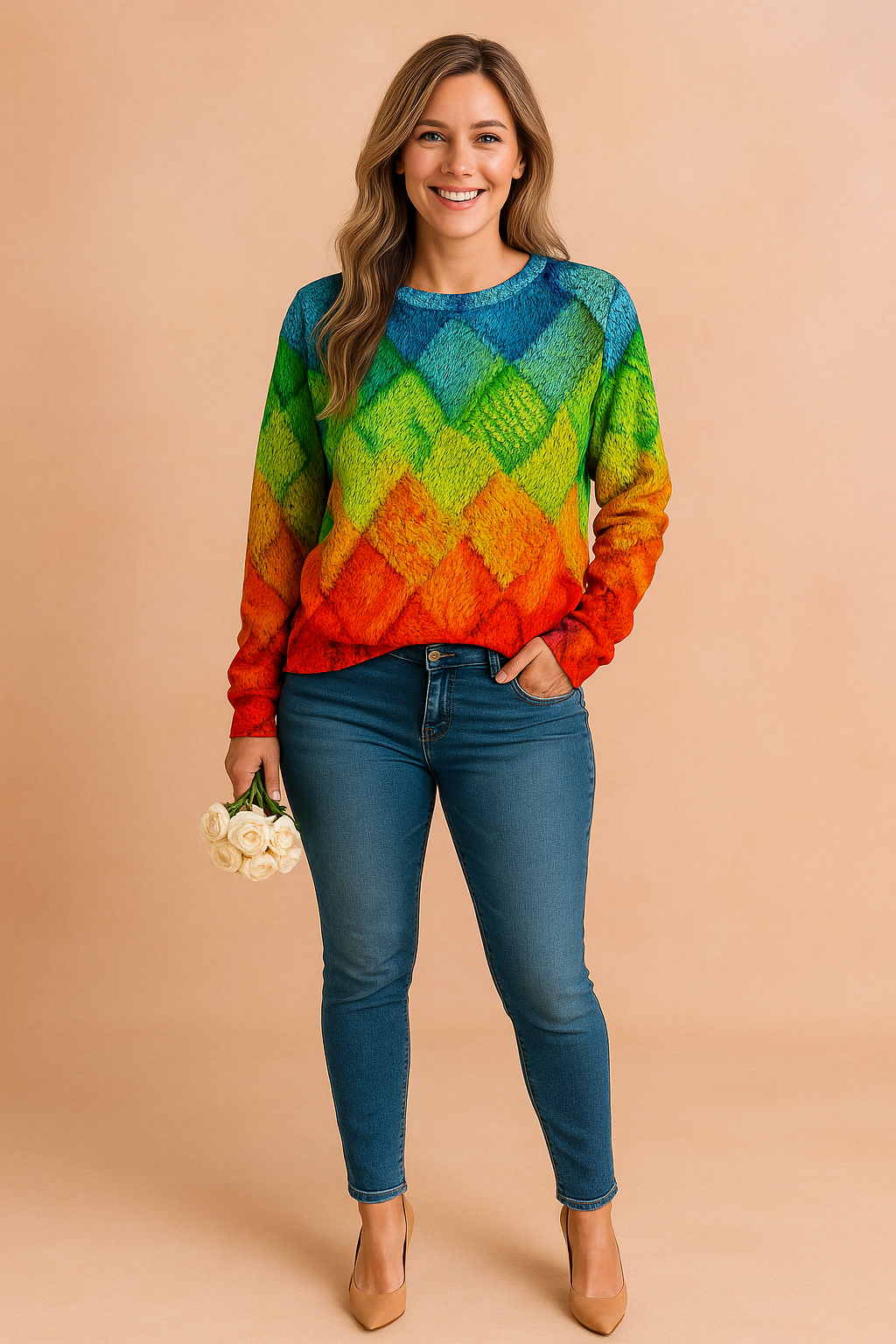 Monika | Sweater med et farverigt vævet mønster 1