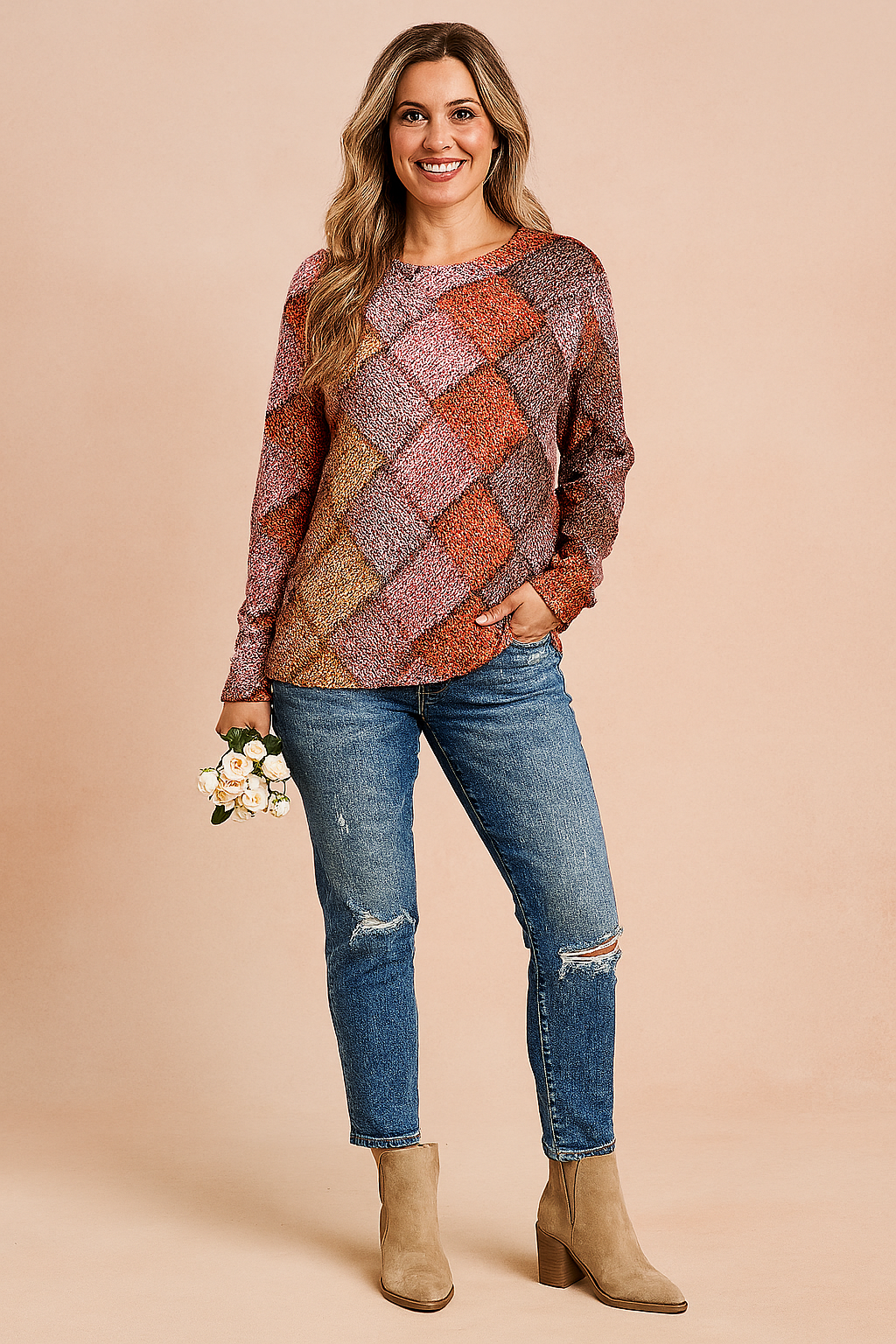 Monika | Sweater med et farverigt vævet mønster 2