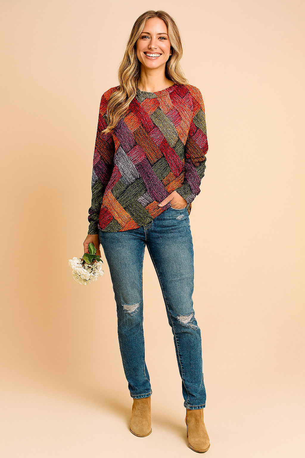 Monika | Sweater med et farverigt vævet mønster 3