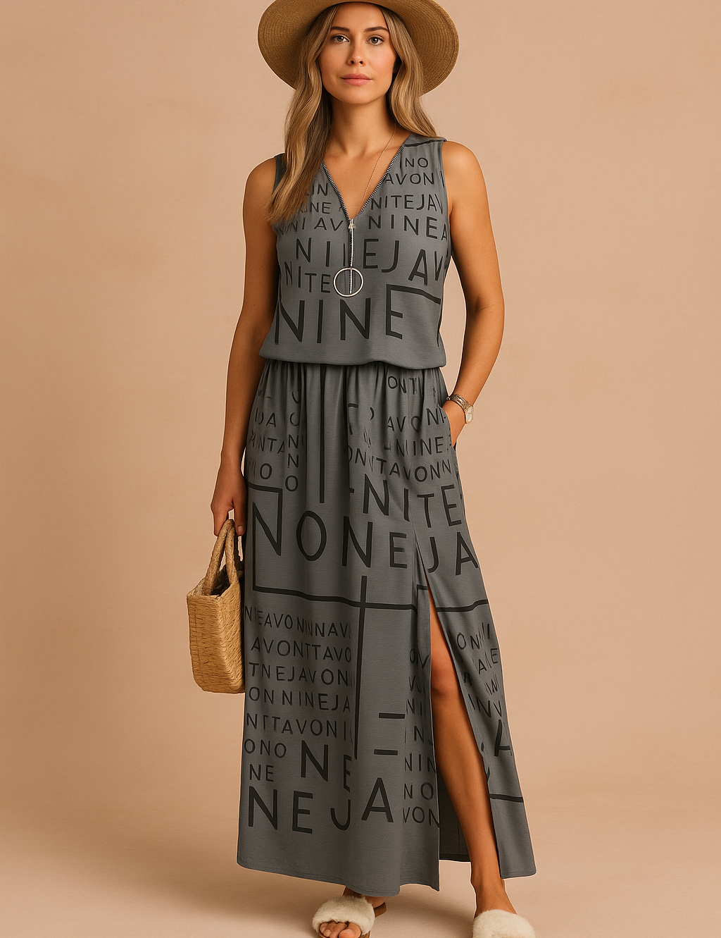 Natalia | Moderigtig ærmeløs kjole med print 1
