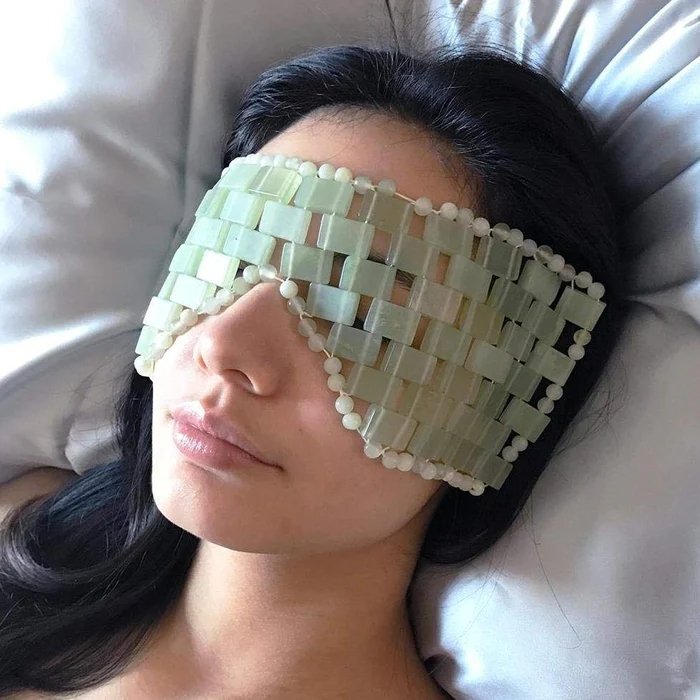 Naturlig jade øjenmaske - Rosenkvarts øjenmaske massager, sovemaske, anti-aging varm eller kold sten øjenmaske 1