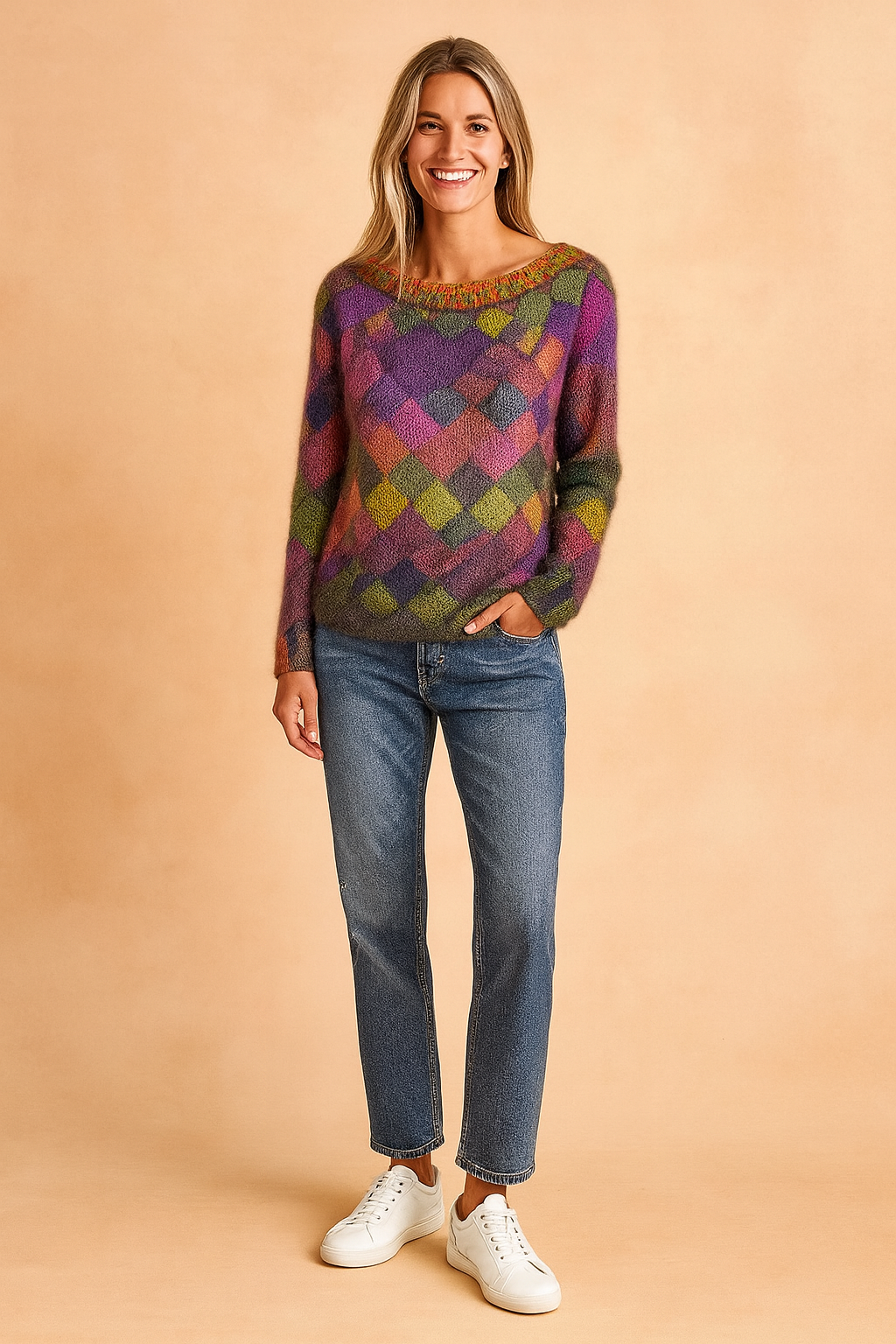 Nina | Farverig ternet sweater 0