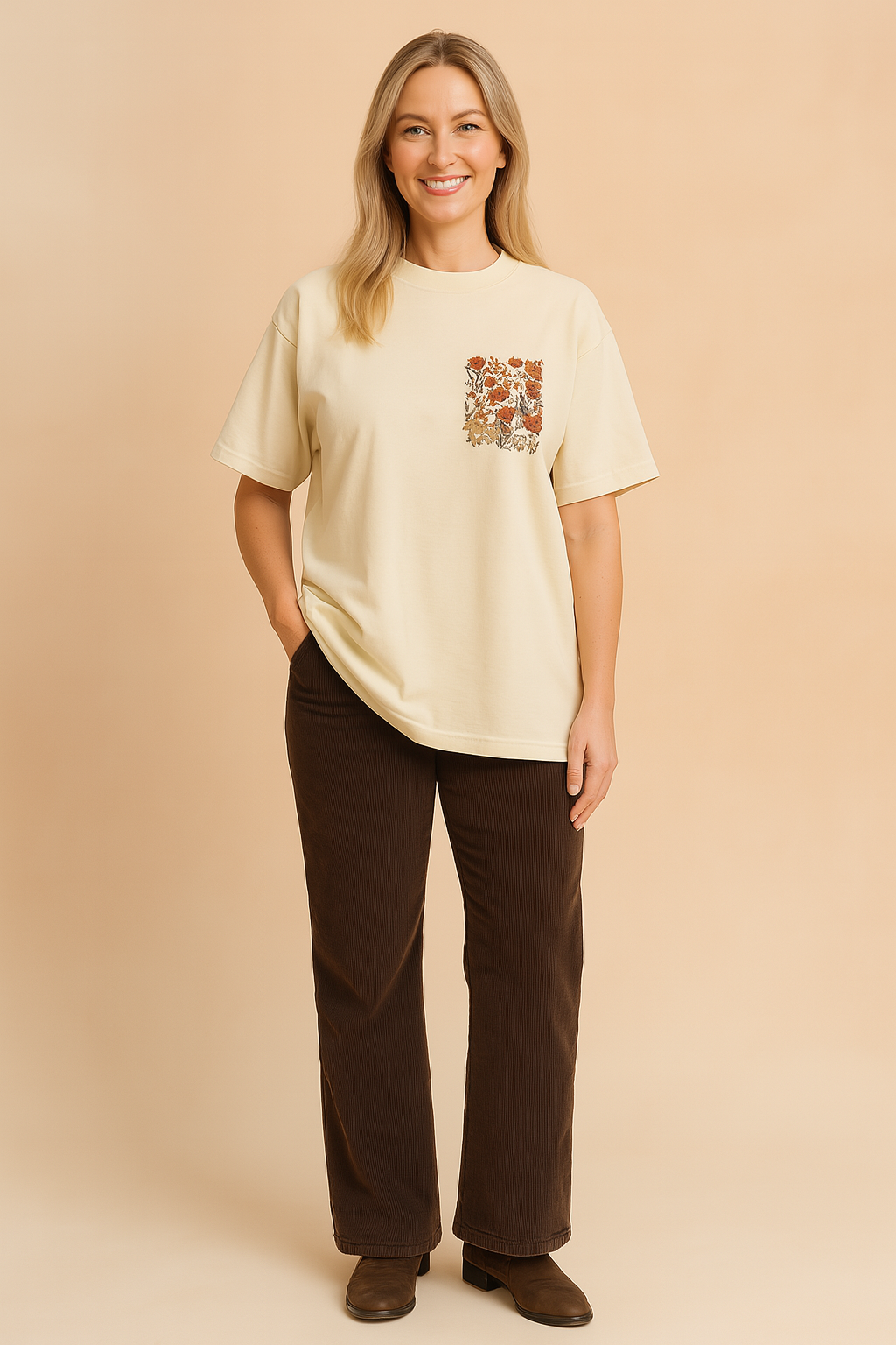 Oliwia | T-shirt med en blomsterlomme 0