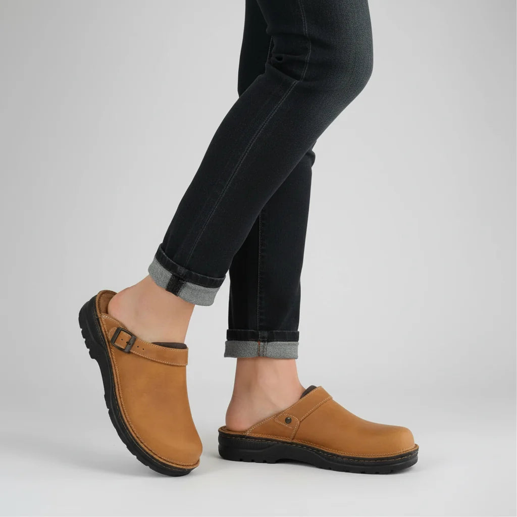 Orion Damen Leder Clogs mit orthopädischer Sohle 1