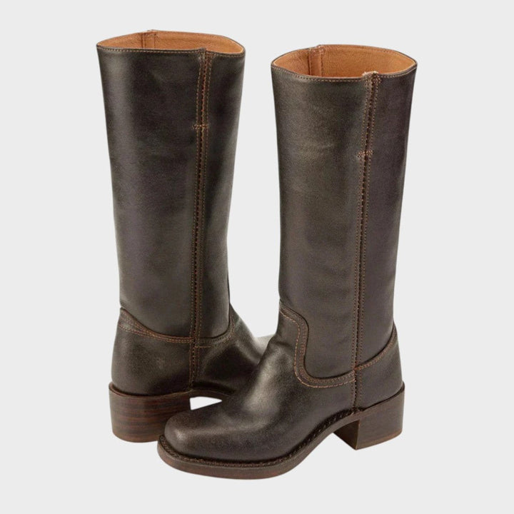 Orthopädische Damen Kniehohe Westernstiefel mit Arch Support und stabilem Blockabsatz 0
