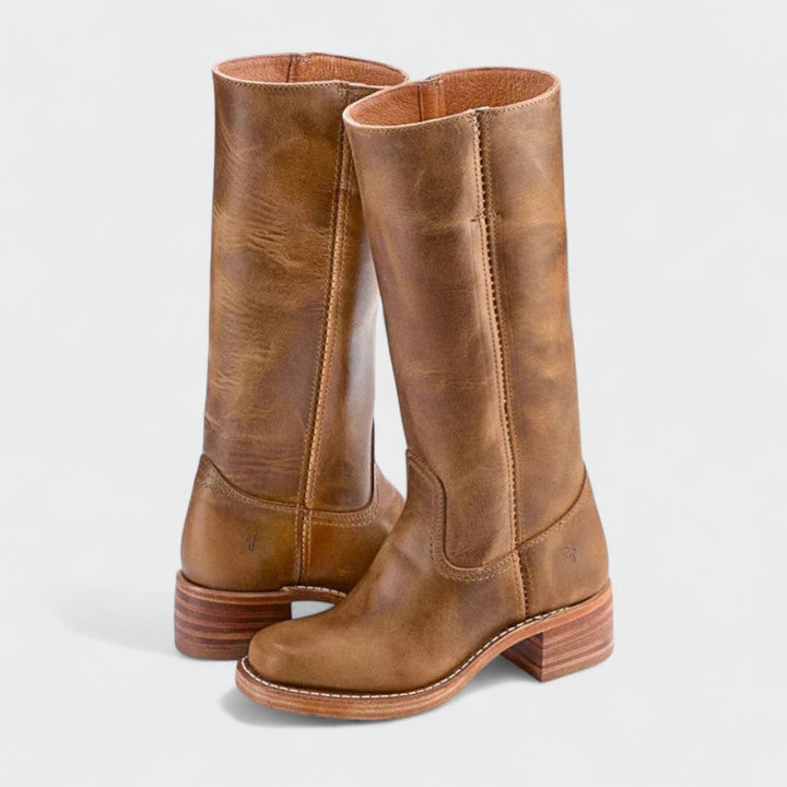 Orthopädische Damen Kniehohe Westernstiefel mit Arch Support und stabilem Blockabsatz 2