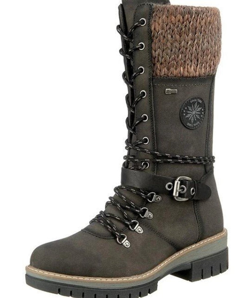 Orthopädische Damen Stiefel mit Arch Support Wasserfest Schnürstiefel mit Strickschaft und Schnalle 4