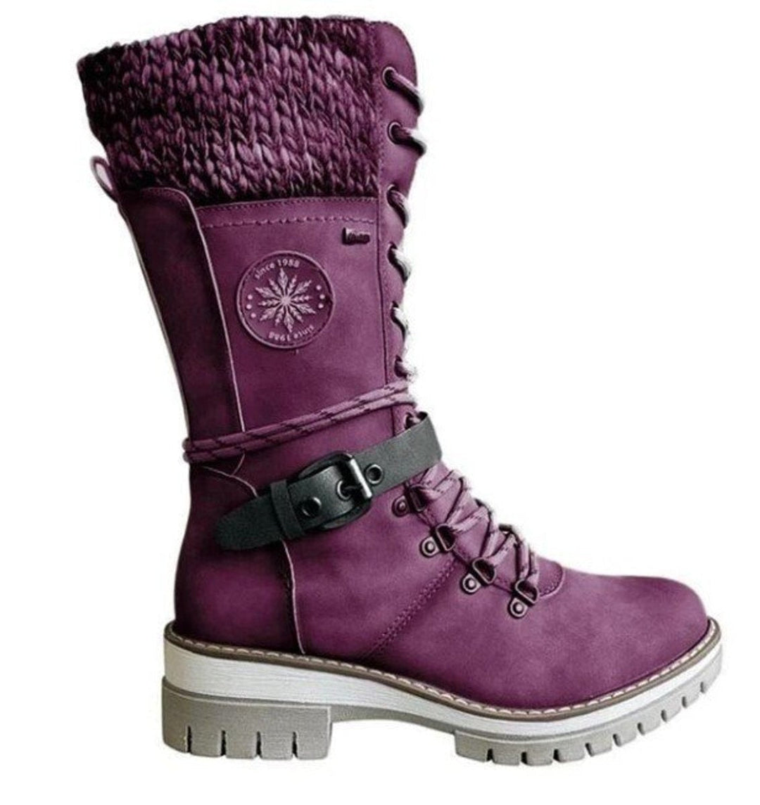 Orthopädische Damen Stiefel mit Arch Support Wasserfest Schnürstiefel mit Strickschaft und Schnalle 5