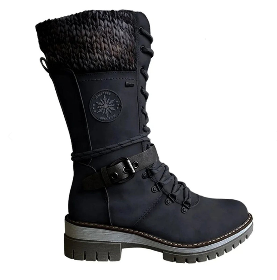 Orthopädische Damen Stiefel mit Arch Support Wasserfest Schnürstiefel mit Strickschaft und Schnalle 6