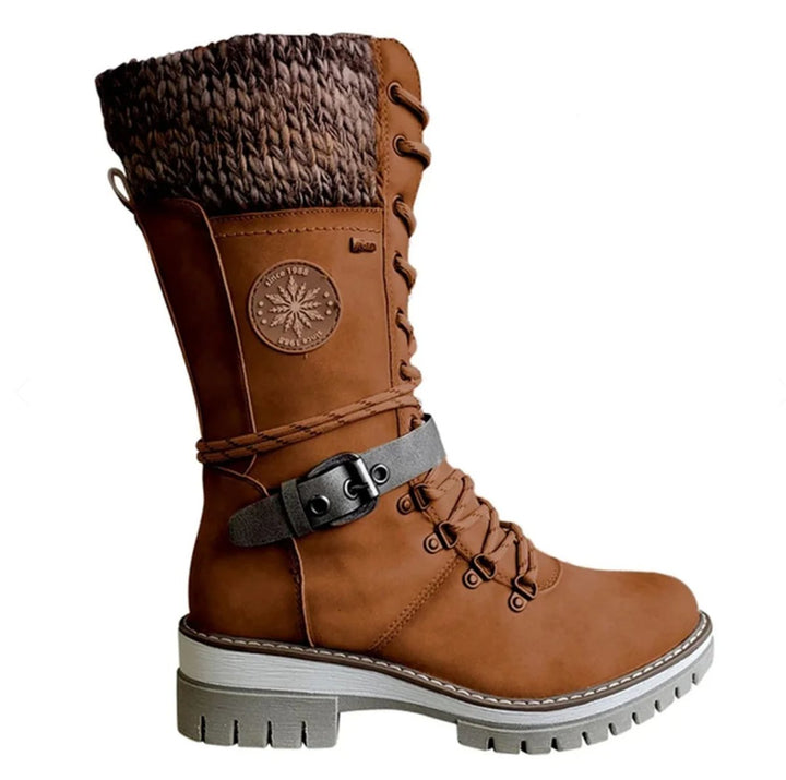Orthopädische Damen Stiefel mit Arch Support Wasserfest Schnürstiefel mit Strickschaft und Schnalle 7