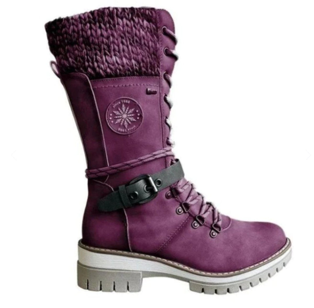 Orthopädische Damen Stiefel mit Arch Support Wasserfest Schnürstiefel mit Strickschaft und Schnalle 8