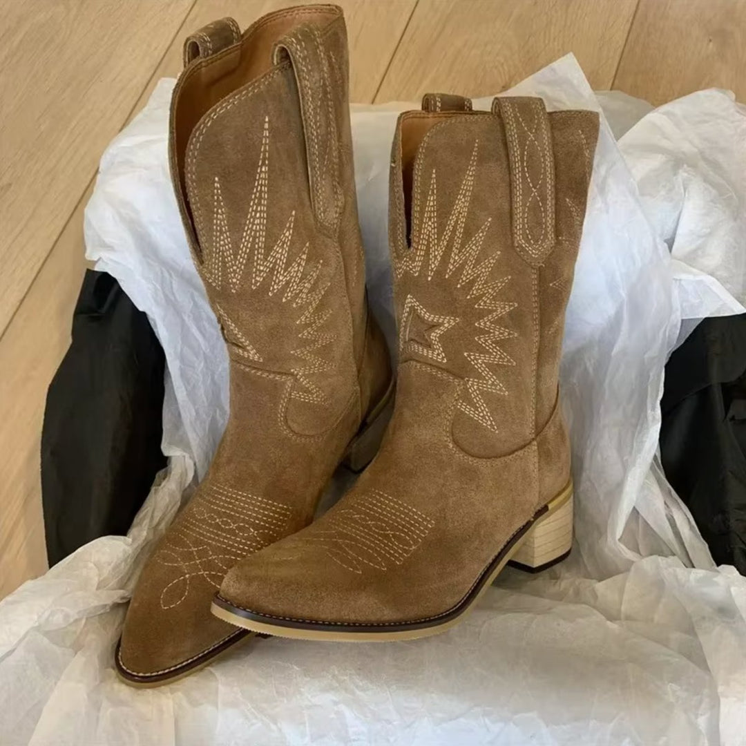Orthopädische Damen Stiefel mit Stickerei und spitzer Zehenpartie für modischen Western-Look 2