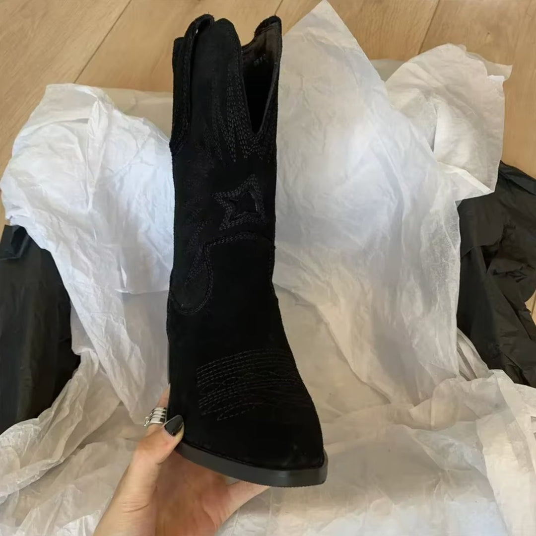 Orthopädische Damen Stiefel mit Stickerei und spitzer Zehenpartie für modischen Western-Look 3