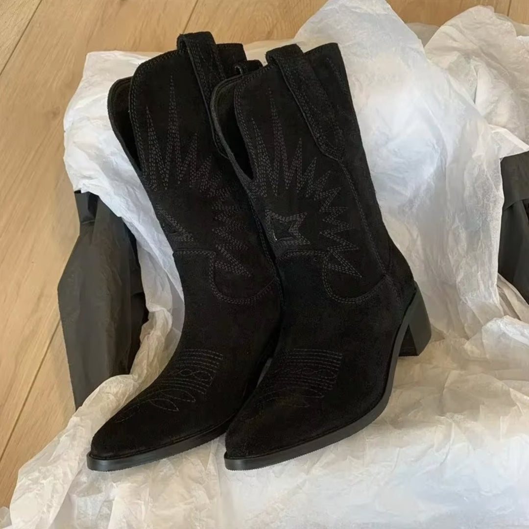 Orthopädische Damen Stiefel mit Stickerei und spitzer Zehenpartie für modischen Western-Look 4