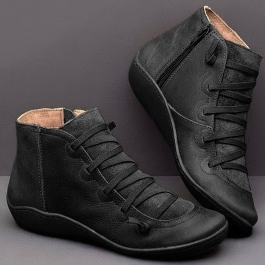 Orthopädische Stiefeletten Damen mit Arch Support, Schnürung & seitlichem Reißverschluss, knöchelhoch 1