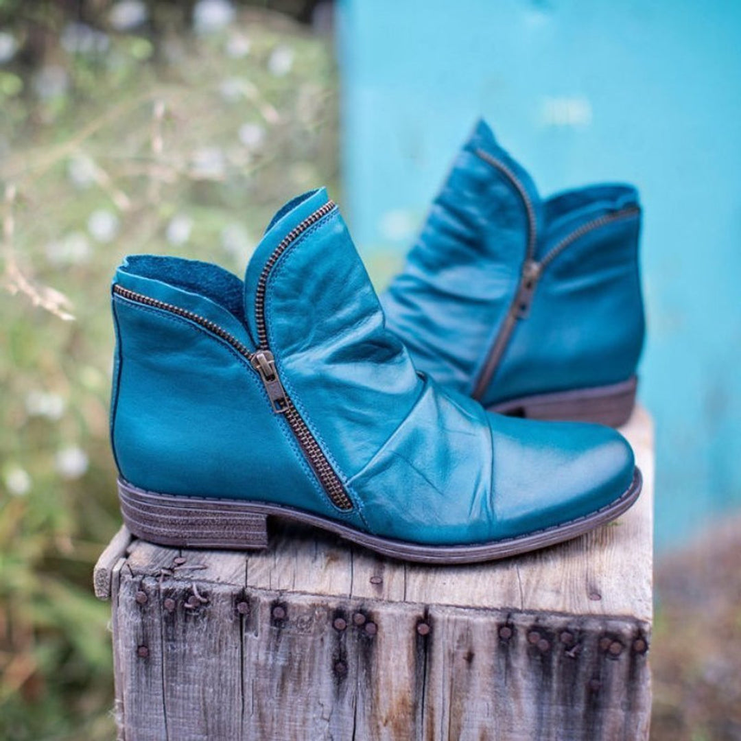 Orthopädische Stiefeletten Damen mit Reißverschluss und Falten Design für Herbst und Winter 0