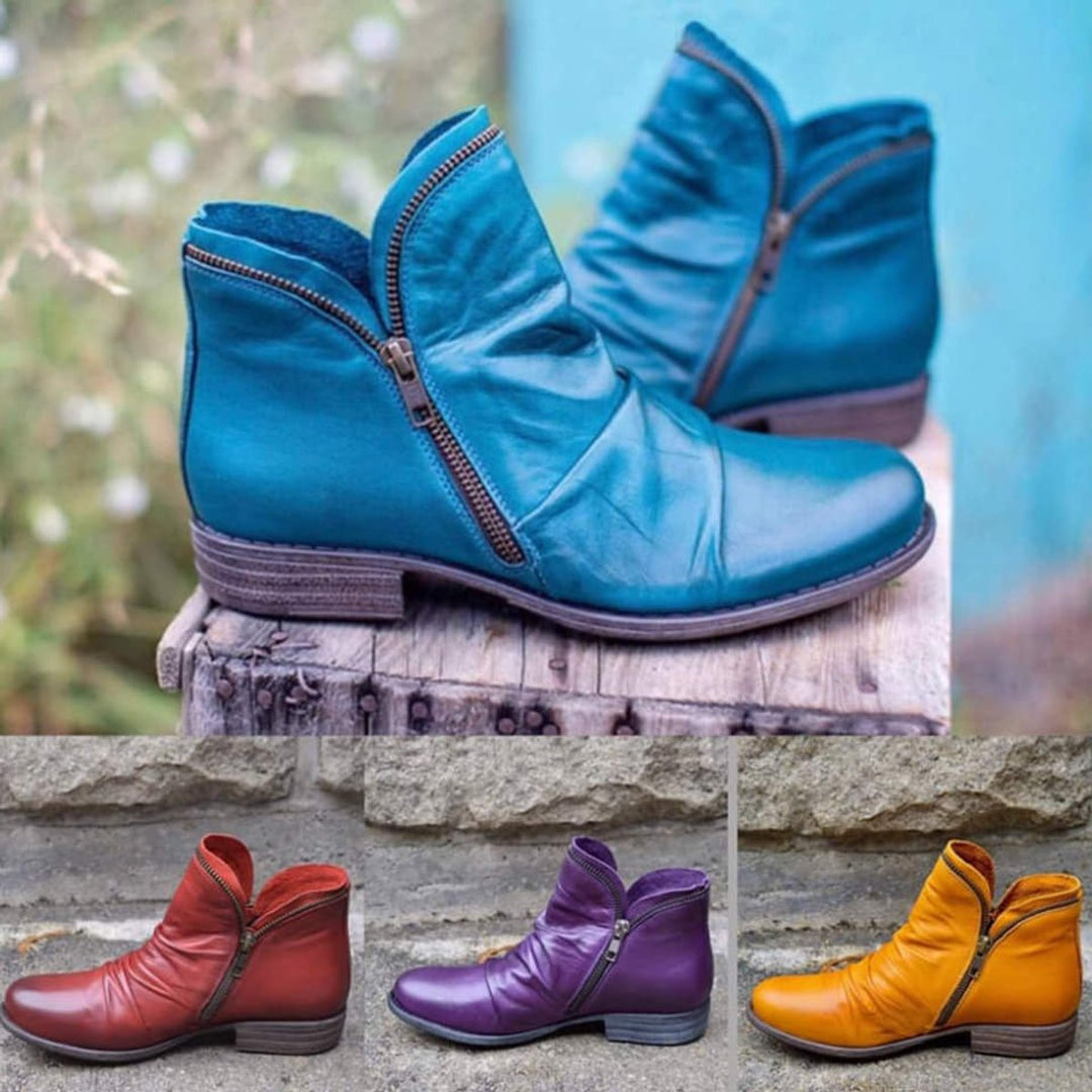 Orthopädische Stiefeletten Damen mit Reißverschluss und Falten Design für Herbst und Winter 1