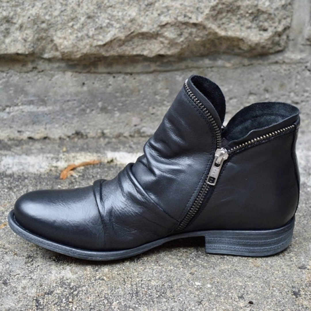 Orthopädische Stiefeletten Damen mit Reißverschluss und Falten Design für Herbst und Winter 2