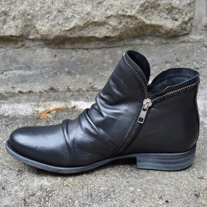 Orthopädische Stiefeletten Damen mit Reißverschluss und Falten Design für Herbst und Winter 2