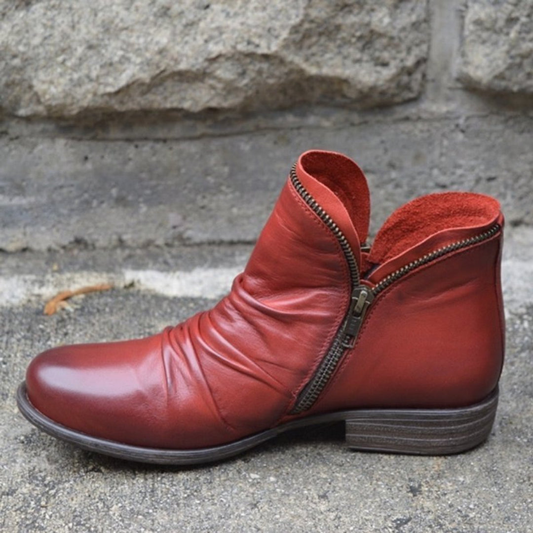 Orthopädische Stiefeletten Damen mit Reißverschluss und Falten Design für Herbst und Winter 4