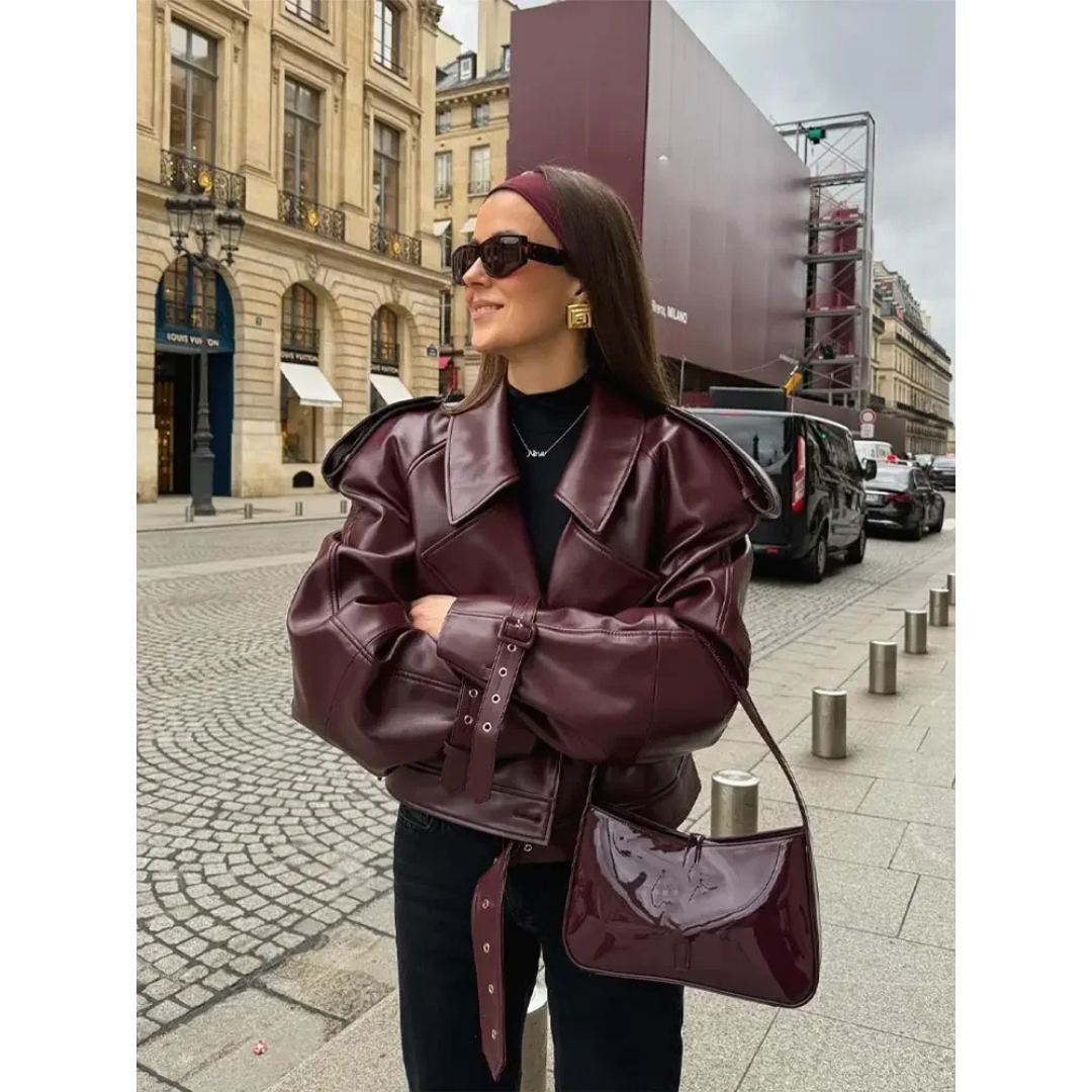 Oversized statement cropped jakke til kvinder | Bæltedesign 0