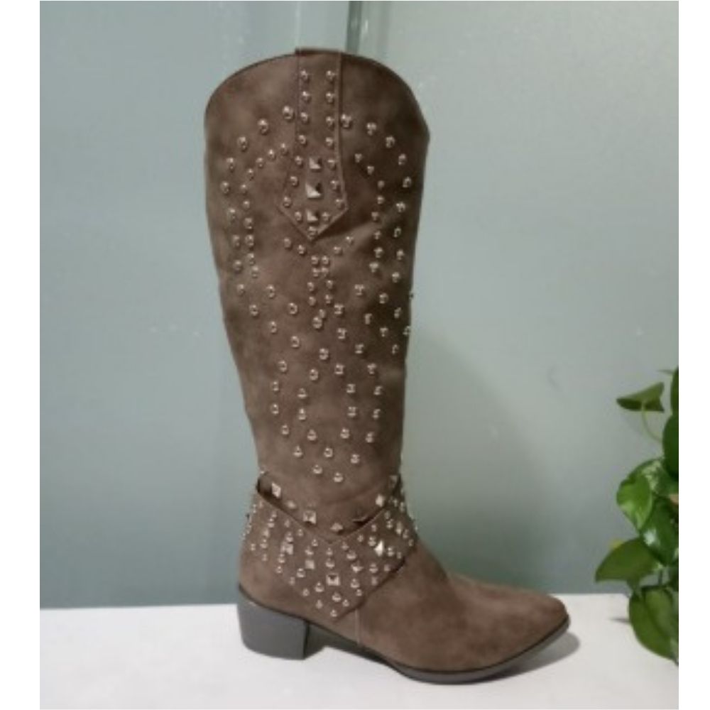 Women's Western ankle boots with orthopedic arch support and studs, elegant high heels