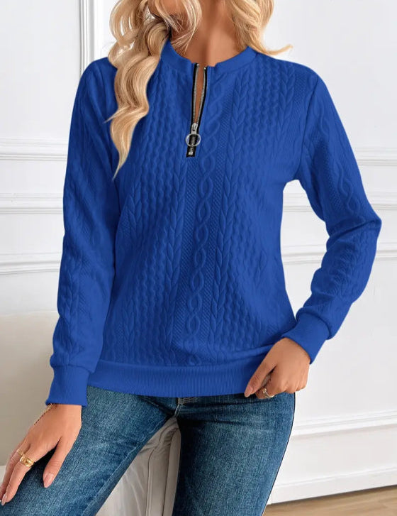 Quiltet sweater med lynlås til kvinder, elegant og komfortabel 3
