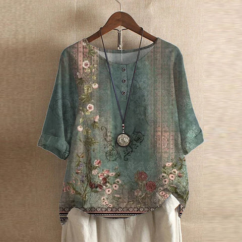 Retro-Inspireret Bluse Til Kvinder - Tidløs Elegance Med Blomsterdesign, Afslappet Pasform, Ideel Til Hverdagslook 0