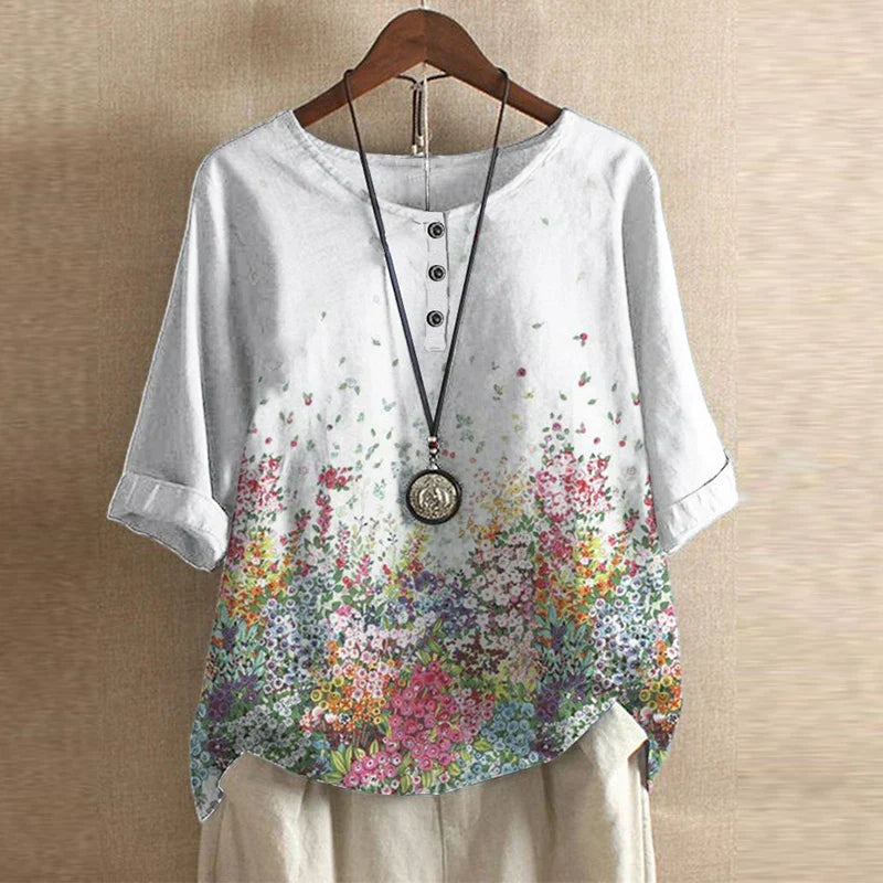 Retro-Inspireret Bluse Til Kvinder - Tidløs Elegance Med Blomsterdesign, Afslappet Pasform, Ideel Til Hverdagslook 6