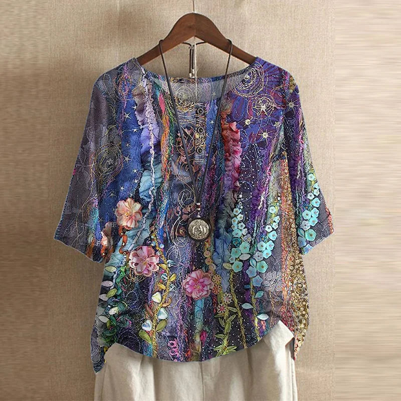 Retro-Inspireret Bluse Til Kvinder - Tidløs Elegance Med Blomsterdesign, Afslappet Pasform, Ideel Til Hverdagslook 8
