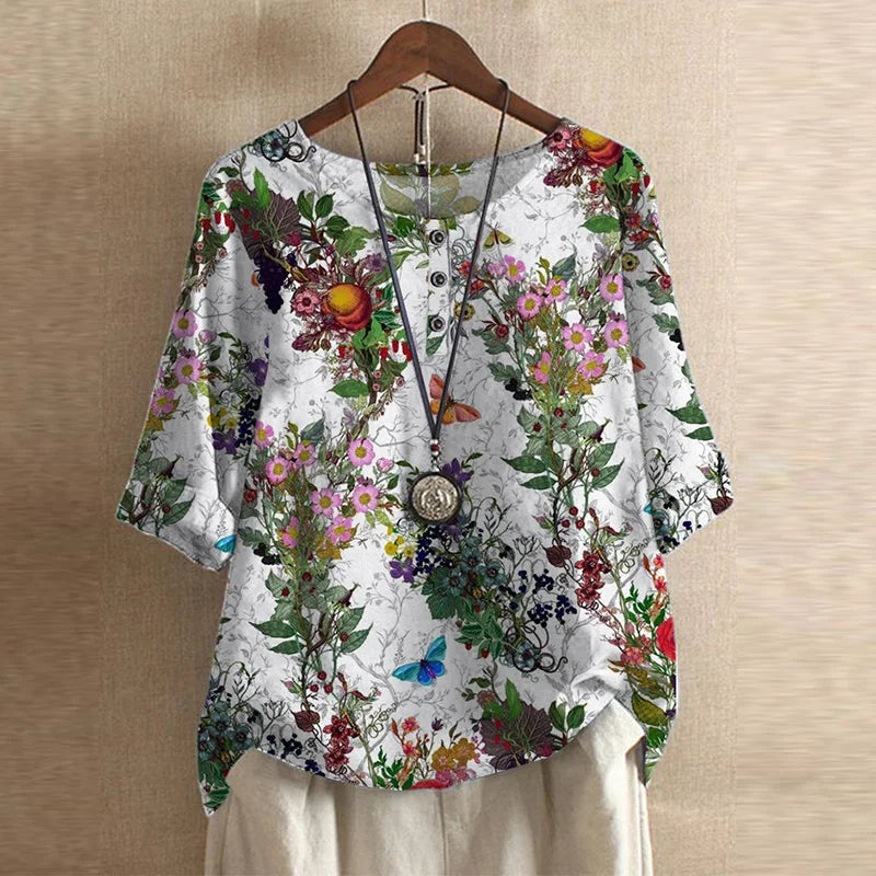 Retro-Inspireret Bluse Til Kvinder - Tidløs Elegance Med Blomsterdesign, Afslappet Pasform, Ideel Til Hverdagslook 9
