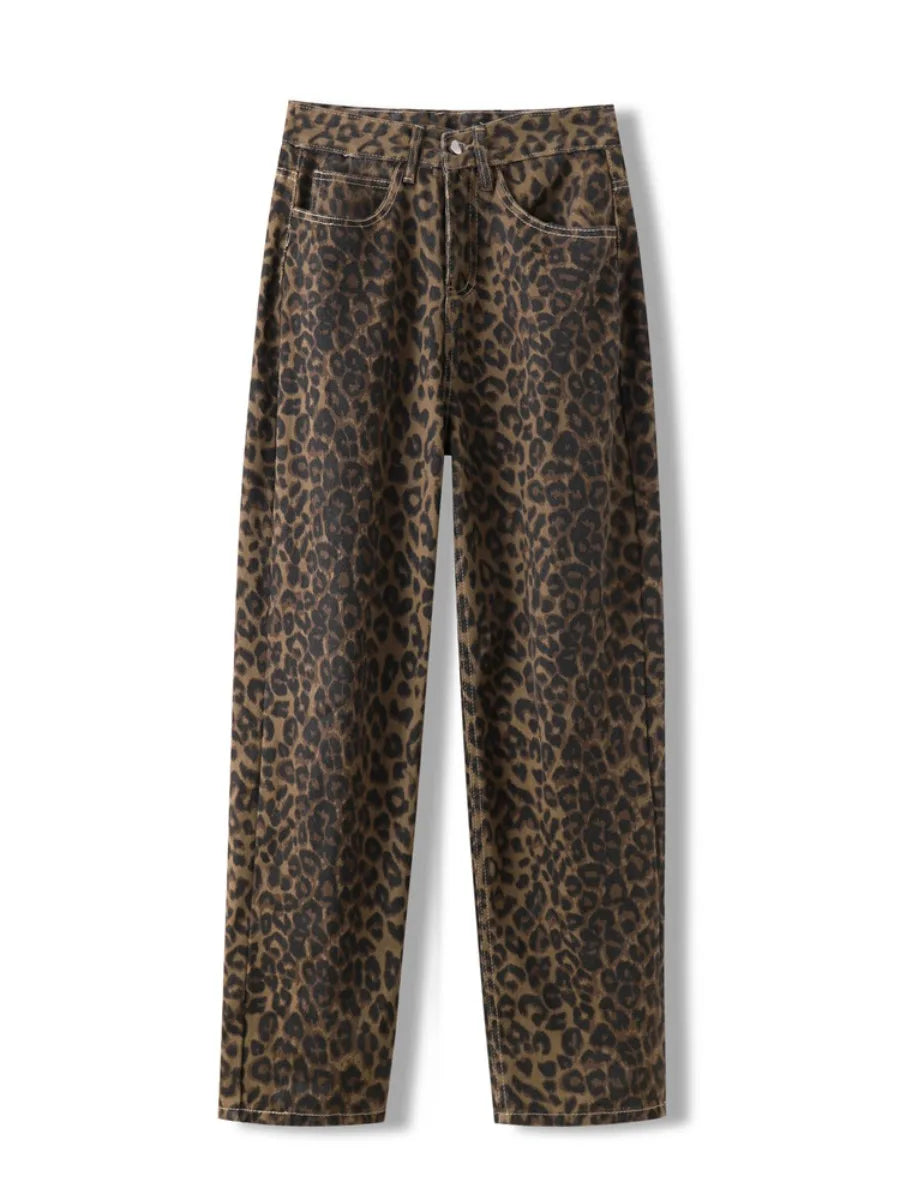 Damebukser med leopardprint og brede ben